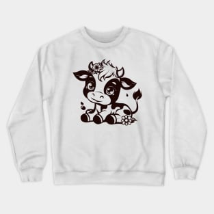 Adorable Sitting Cow with Flowers in Hair Crewneck Sweatshirt